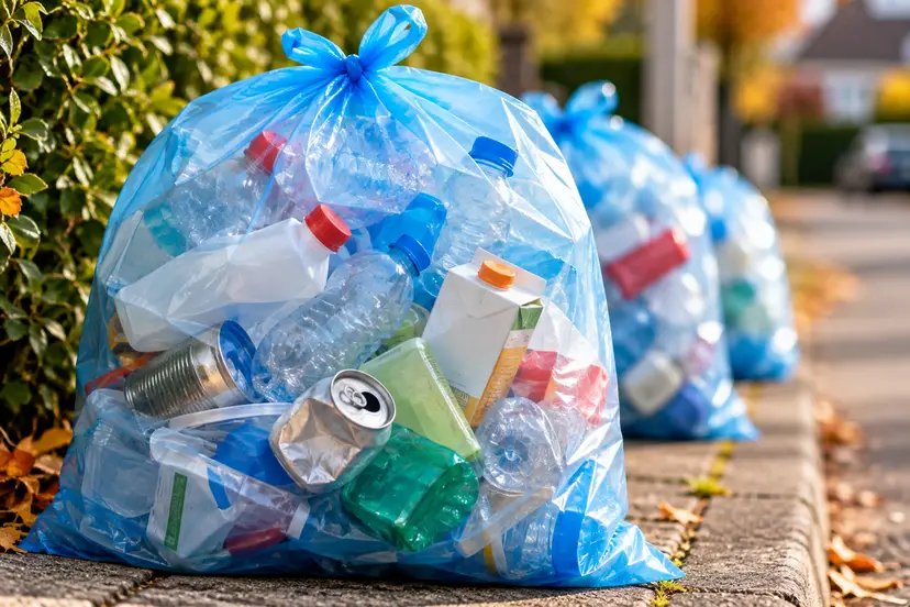 Blue Recycling Bags by the Curb