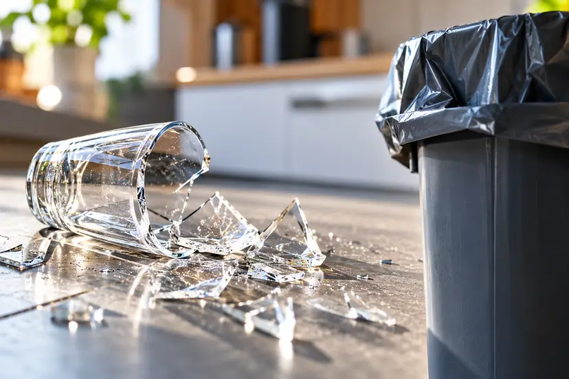 Broken Glass Beside Trash Bin