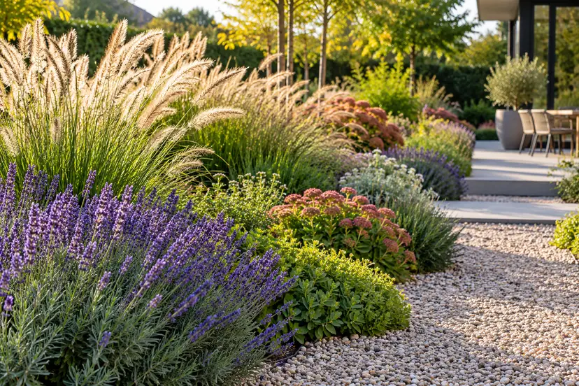 Golden-Hour Lavender Garden Path