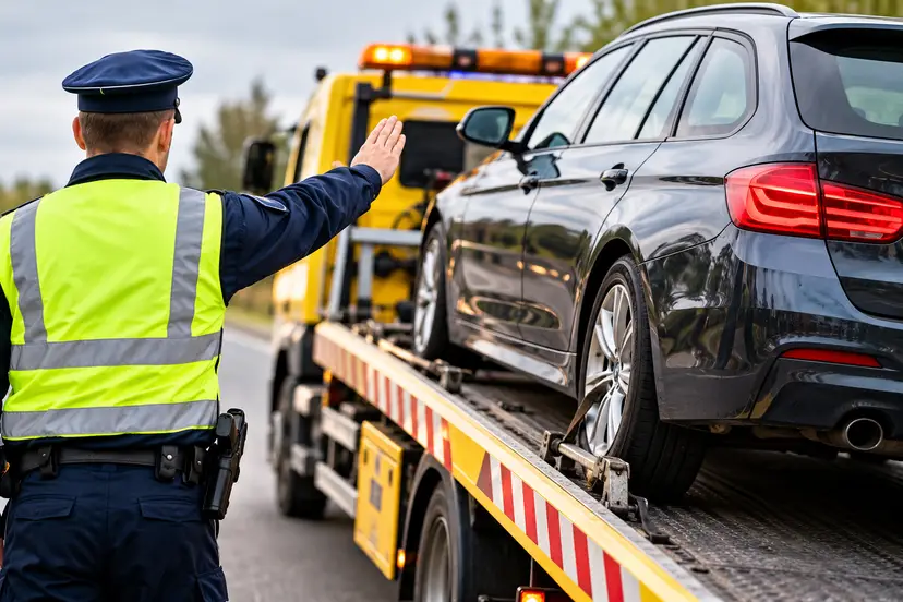 Police Officer Directing Vehicle Tow
