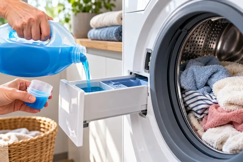 Pouring Blue Detergent into Washer (1)