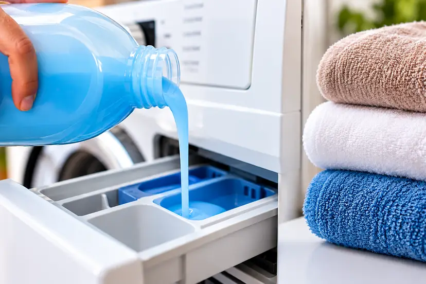 Pouring Blue Detergent into Washer