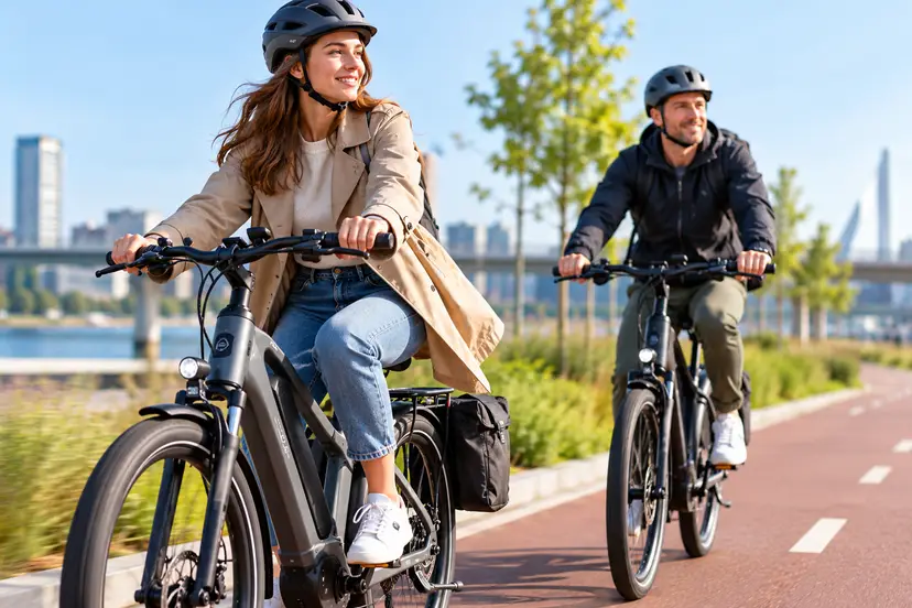 Smiling E-Bike Ride by the Waterfront