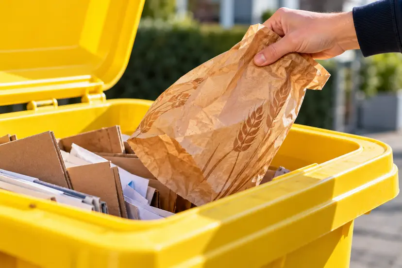 Sorting Paper into a Yellow Recycling Bin