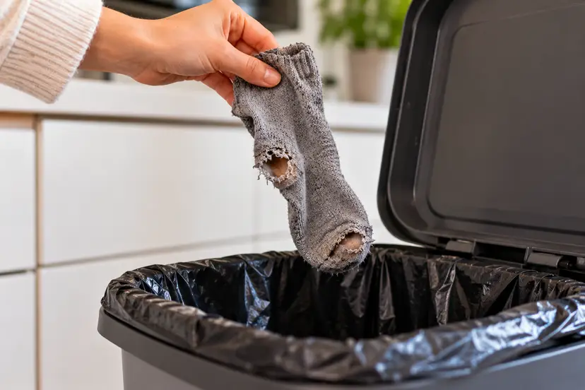 Worn Sock Over the Trash Bin