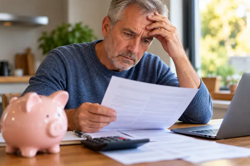Worried Man Reviewing Finances at Home