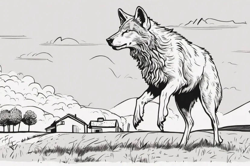 2023 11 10 wolf op boerderij tekening