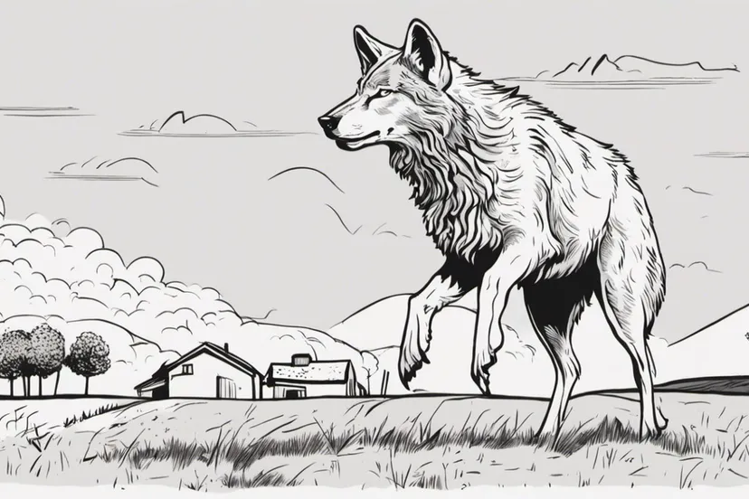 2023 11 10 wolf op boerderij tekening