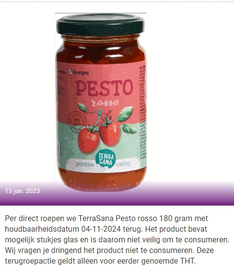 recall terrasana pesto rosso