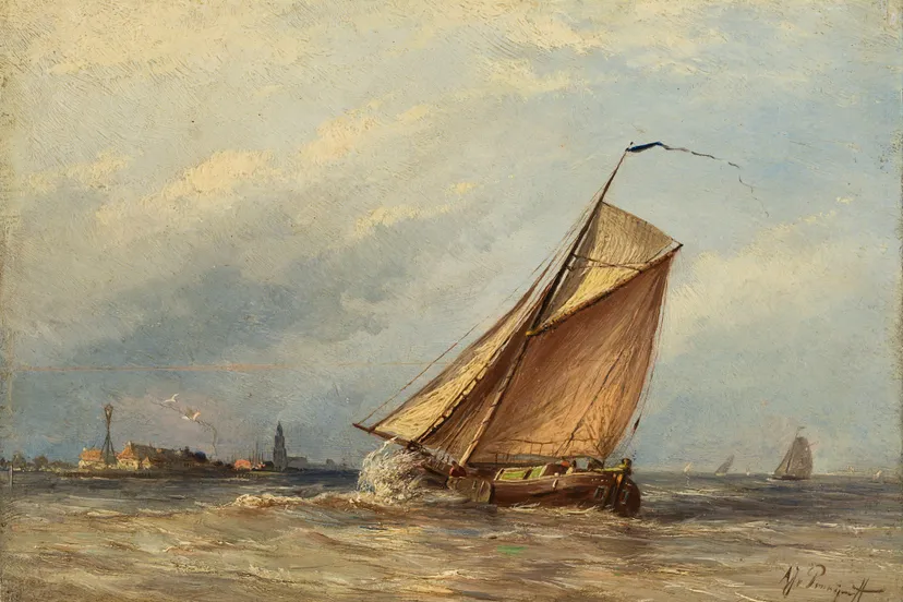 Zeilende tjalk op de Zuiderzee Bronvermelding - Albert Jurardus van Prooijen, collectie Zuiderzeemuseum Enkhuizen