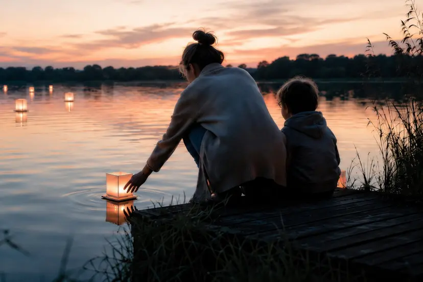 Wenslichtjes vrouw en kindje