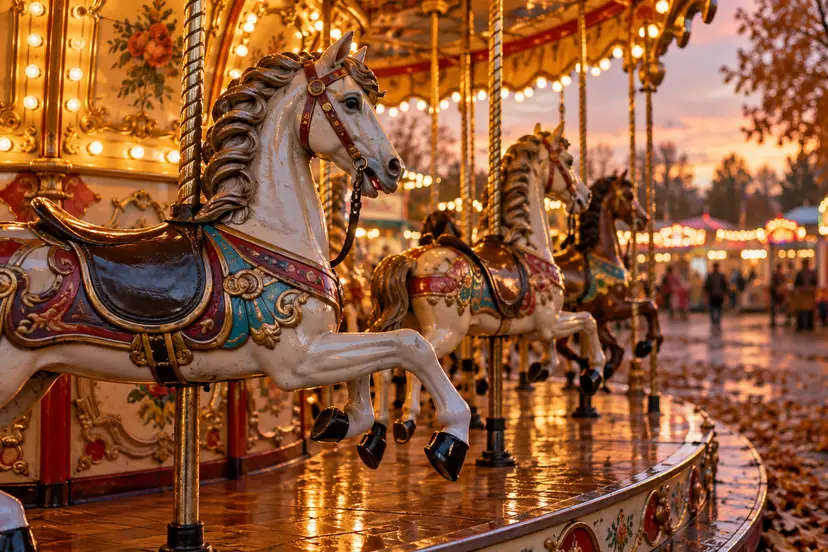 Draaimolen op een kermis. Realistisch illustratiebeeld, gemaakt met AI; geen foto van de Nunspeetse kermis.