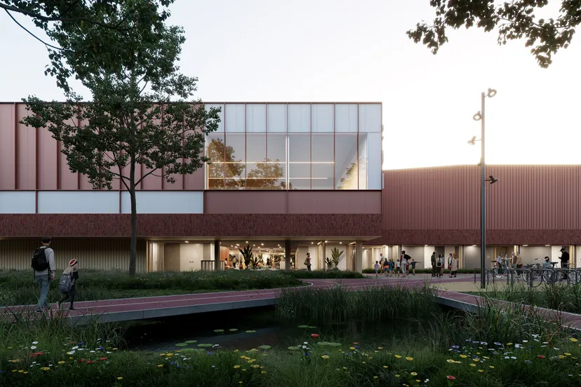 bij bericht 015 schets van voorkant sportcomplex