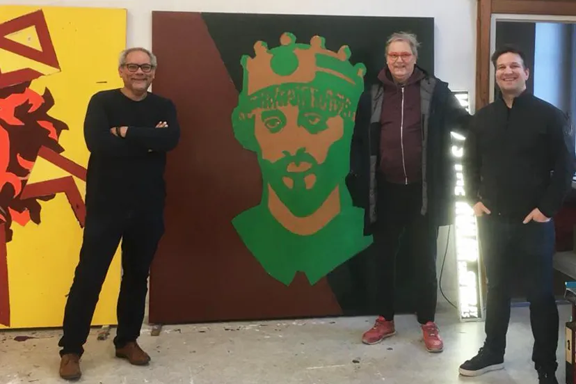 atelierbezoek andre wiehager links paulo martina midden andre wiehager rechts paul wilms