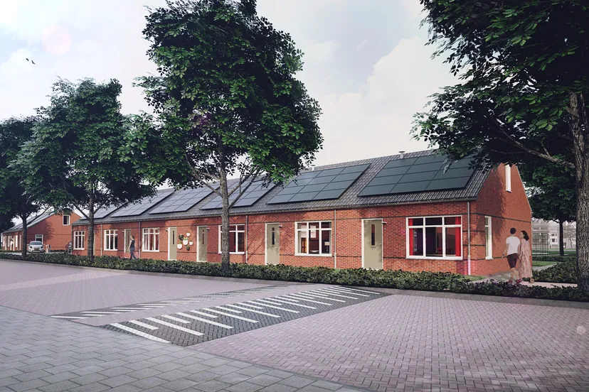 impressie voorzijde huurwoningen hendrik van veldekestraat pim van den broek vormgeving en visualisatie via bouwbedrijven jongen