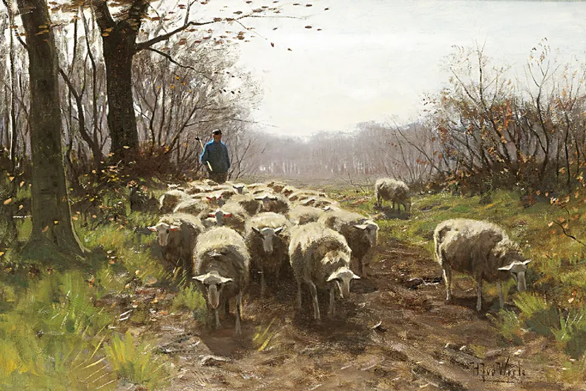 herder met schaapskudde herman van der weele 1852 1930 coll siminsbuunk ede