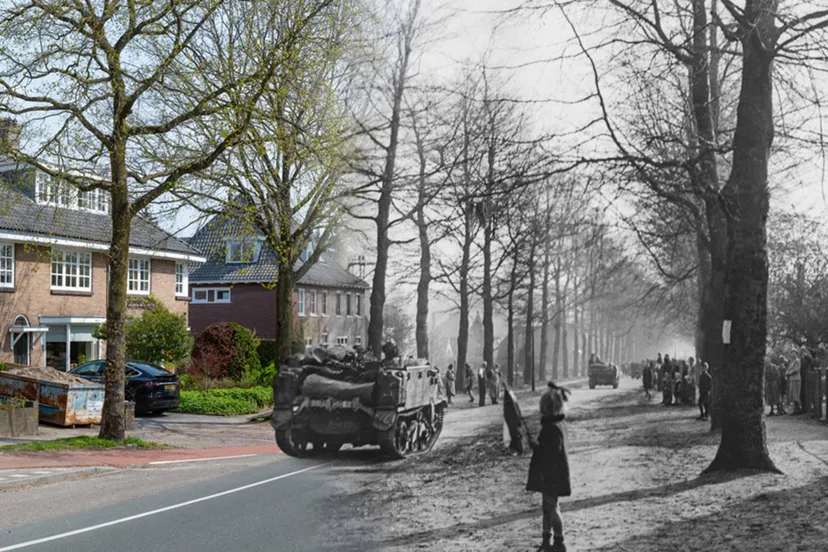 bevrijding velp en rozendaal 16 april 1945 canadezen rijden over de ringallee richting rheden fotocollage 1945 2021 marc pluim