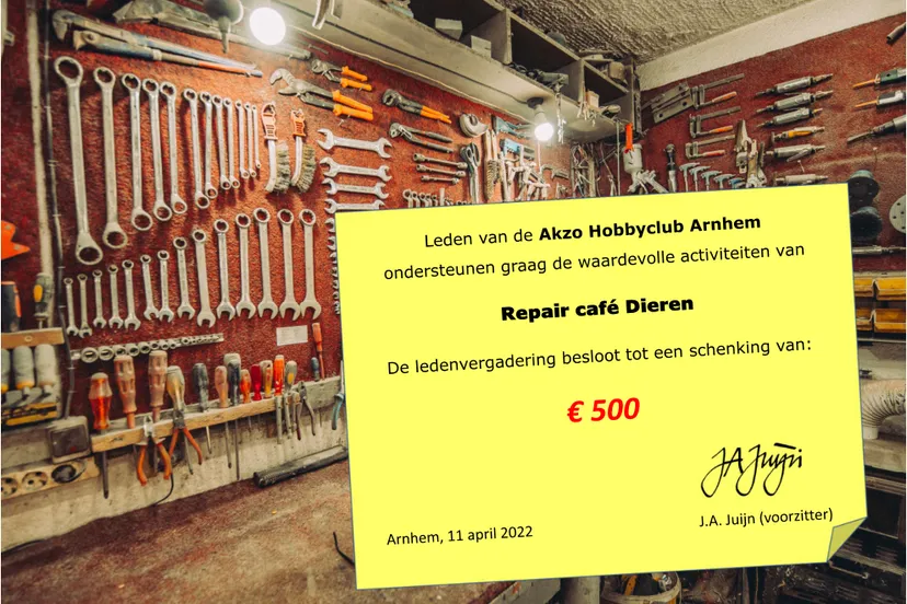 donatie akzo aan repair cafe dieren