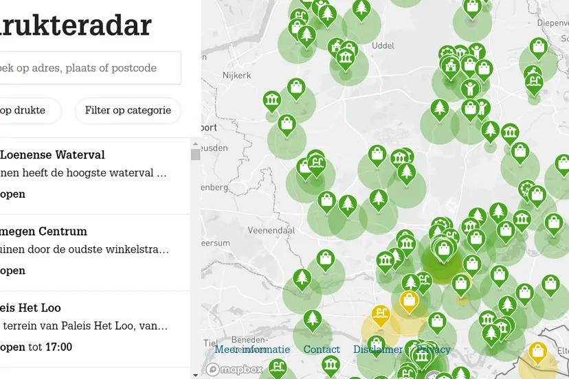 drukteradar toerisme veluwe arnhem nijmegen