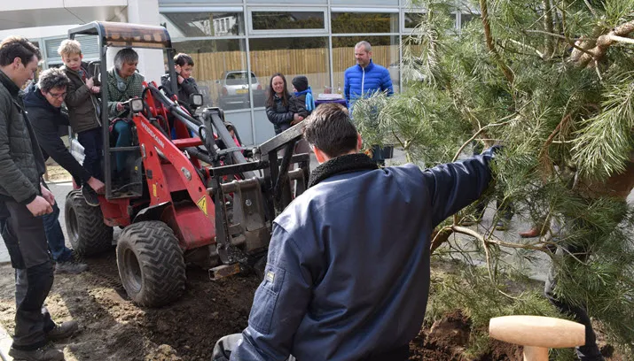 jacolien spijkerboer met buurkinderen plant de den