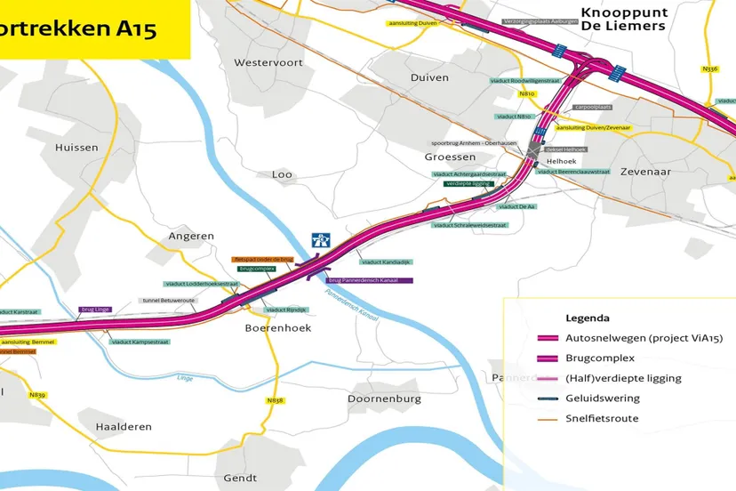 doortrekken a15 via15