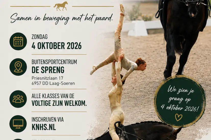 Flyer aankondiging Voltigewedstrijd Buitensportcentrum De Spreng