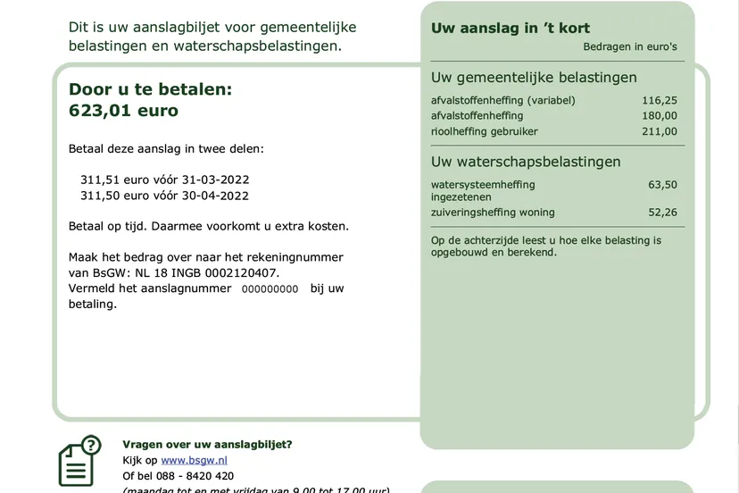 aanslagbiljet bsgw 2022