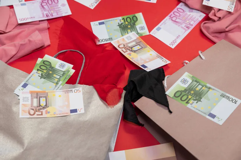 high angle money shopping bags