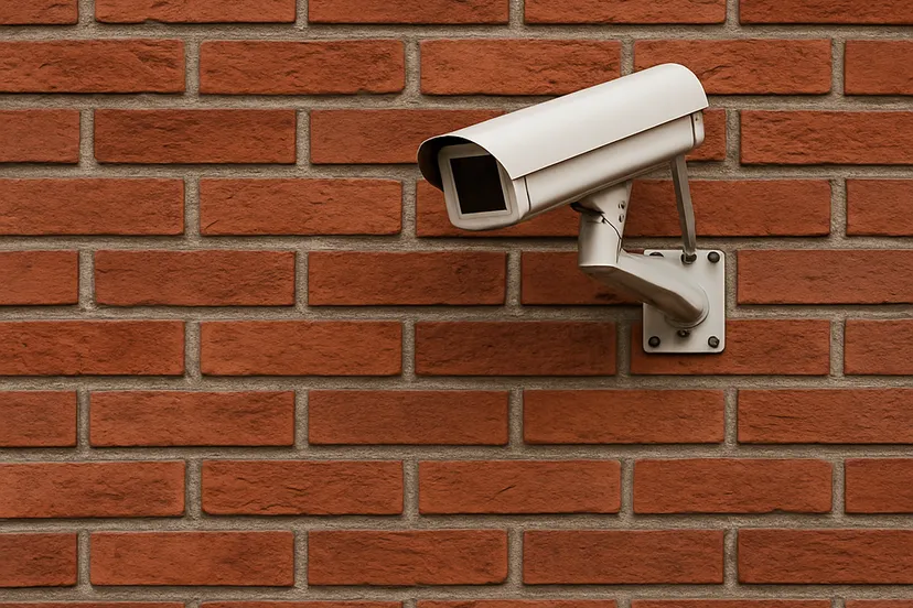 Beveiligingscamera op stenen muur