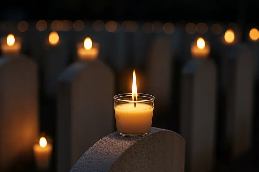 Herdenkingslichten bij schemering