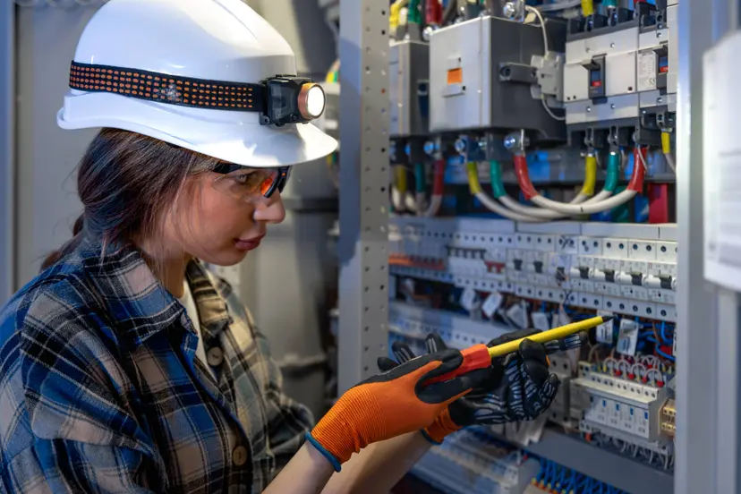 woman-electrician-repairs-breaker-inside-switchboard-cabinet-safe-installation