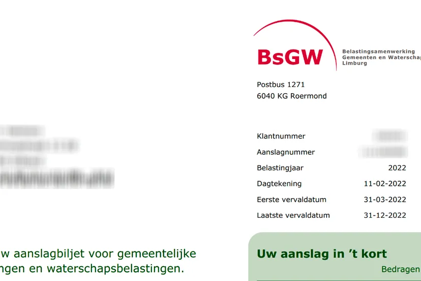 aanslagbiljet bsgw 2022