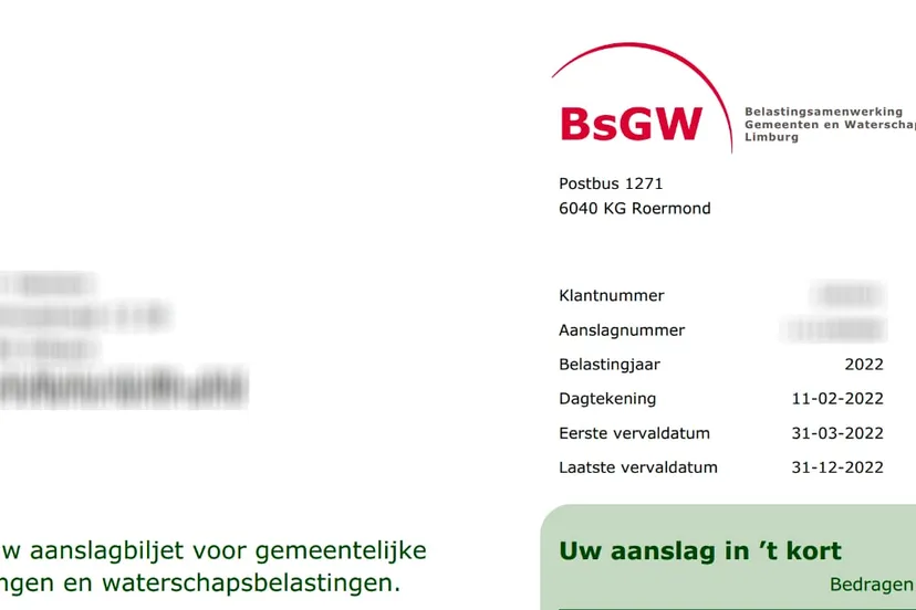 aanslagbiljet bsgw 2022