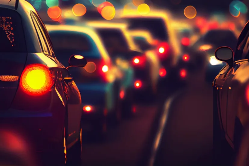 avondspits file verkeersopstopping wazig bokeh achtergrond ai gegenereerd beeld