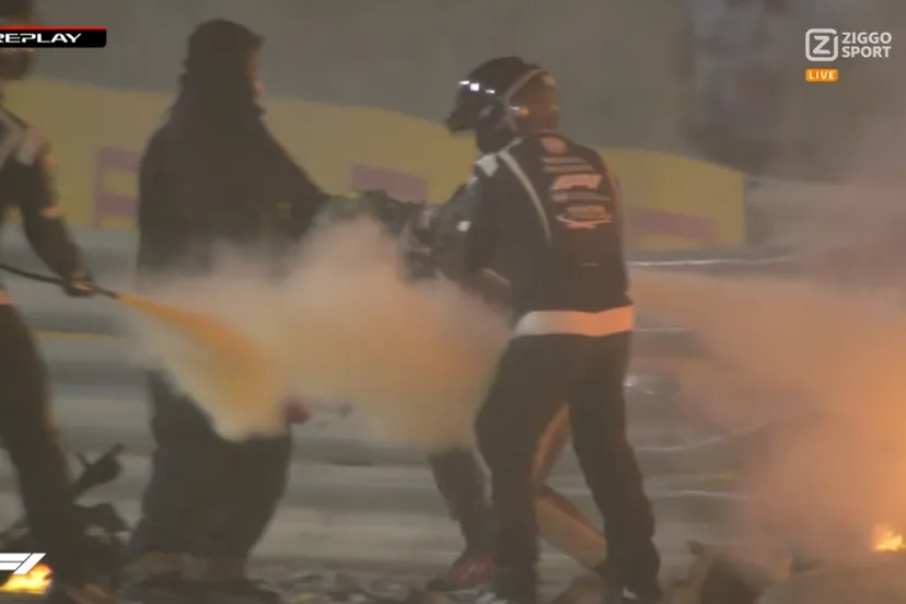 brandende haas van romain grosjean bahrein 1