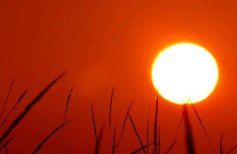 hitte oranje hemel ondergaande zon