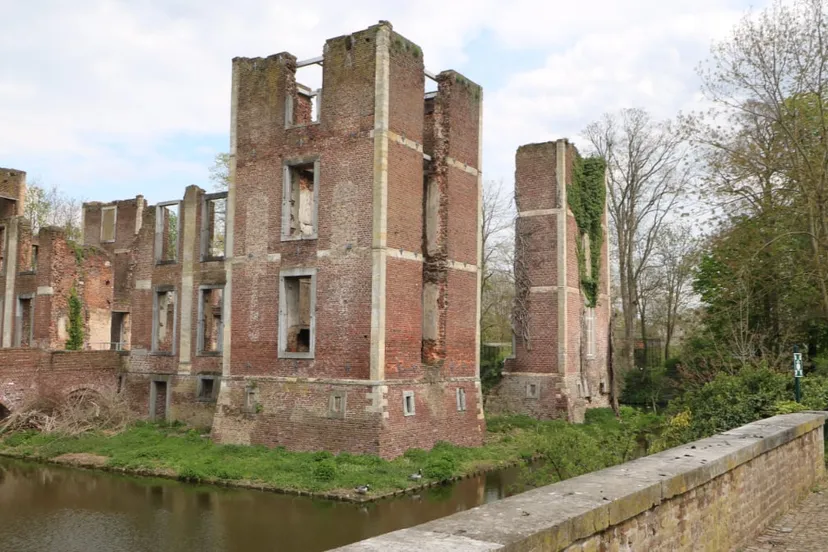 kasteelruine born gezien vanaf oude kasteelhoeve