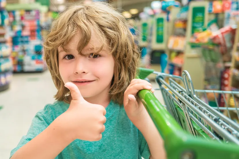 kind achter boodschappenkar