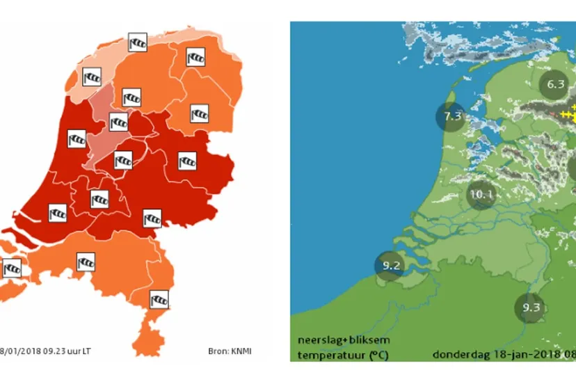 knmi code rood 18 januari 2018