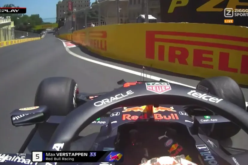 kort voordat verstappen de muur raakt in baku