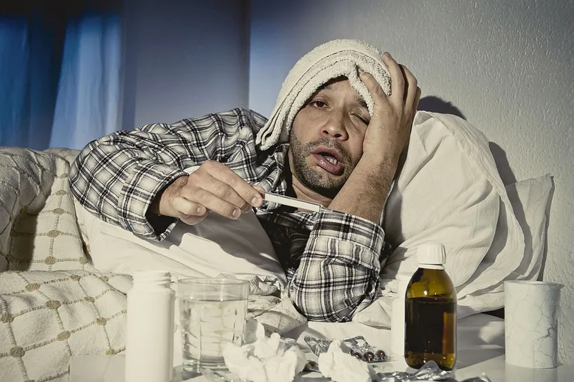 man met griep in bed davedeploige cc by sa 40 wikimedia commons