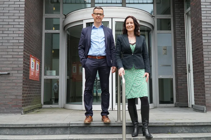 medace ceo danielle curfs and cbo kurt gielen on stairway