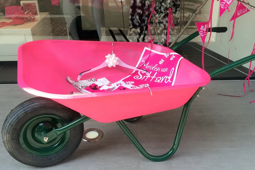 meiden mei den kruiwagen dag van de bouw