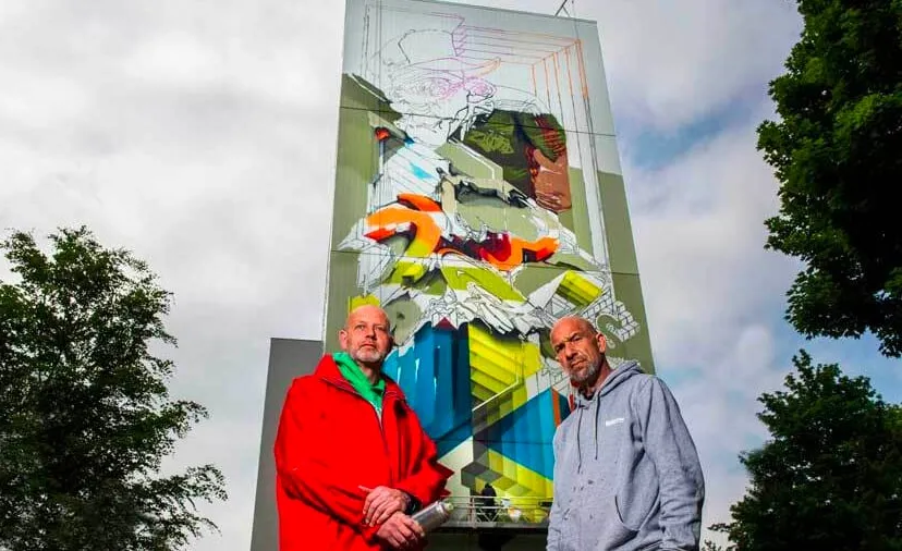 nash en mr june voor de mural in wording