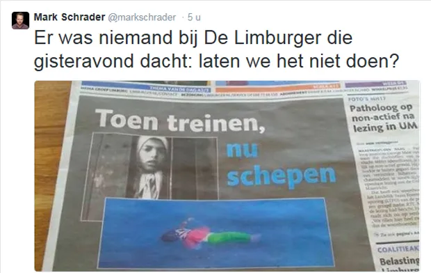 ophef op twitter over voorpagina limburger 23 april 2015