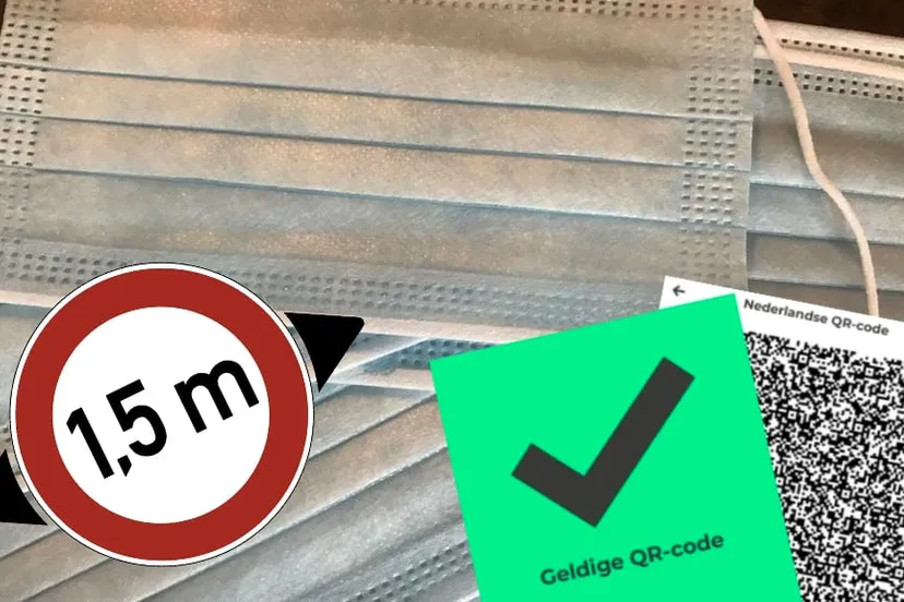 qr code anderhalve meter afstand en mondkapjes