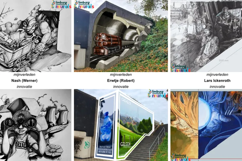 schetsen murals julianatunnel geleen