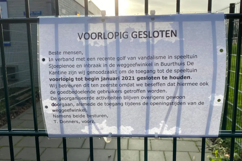 sjoepienoe gesloten wegens vandalisme