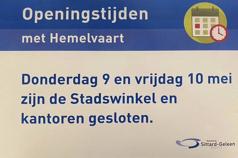 sluiting stadswinkel hemelvaart