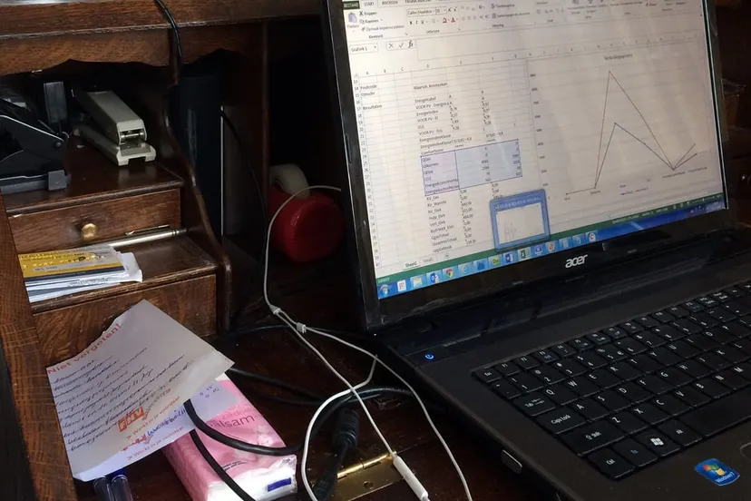 thuiswerken laptop met grafiek en spreadsheet